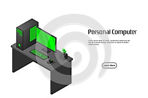 Isometric personal computer. Illustration suitable for advertising and promotion