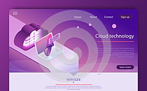 Isometric personal data protection web banner concept. Mobile payments, personal data protection.