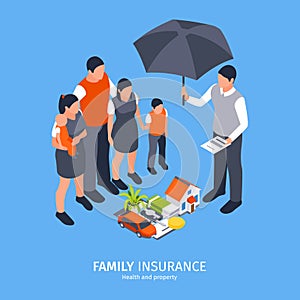 Isometric personal insurance composition background