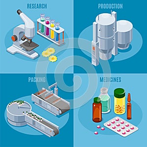 Isometric Pharmaceutical Industry Square Composition