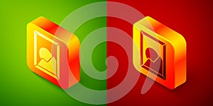 Isometric Picture landscape icon isolated on green and red background. Square button. Vector Illustration