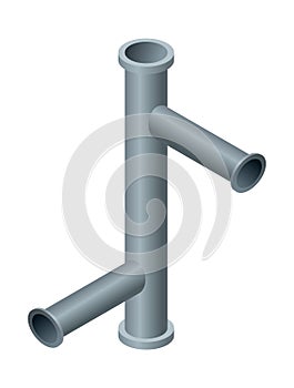 Isometric pipe. Water tube or pipeline for oil or gas industry tube construction. Plastic plumbing system in 3d. Piece