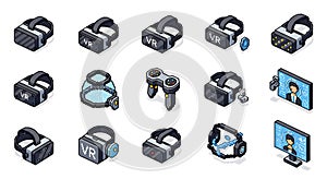 Isometric Pixel Art VR and Gaming Technology Icon Set