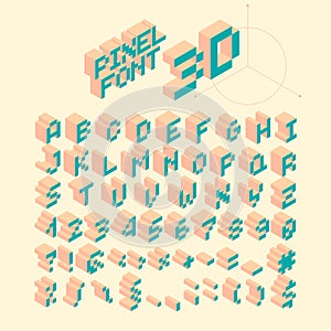 Isometric Pixel Font, Vector Letters, Alphabet