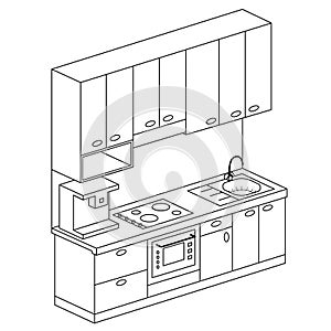Isometric plan kitchen set design vector illustration