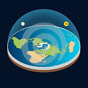 Isometric Planet Earth, Sun and moon vector illustration