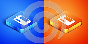 Isometric Plastic bottle with handle for milk icon isolated on blue and orange background. Gallon of milk. Square button