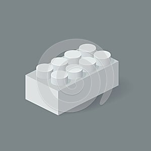 Isometric Plastic Building Block with shadow. Vector grey brick.