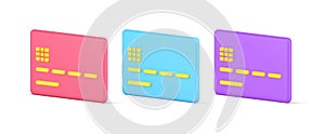 Isometric plastic credit debit card set e payment transaction multicolored 3d icon template vector
