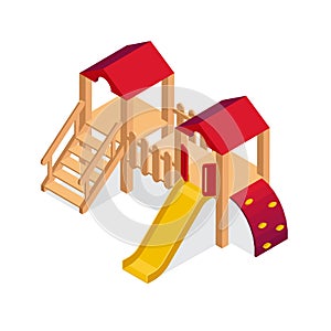 Isometric playground building element. Kids slide vector icon