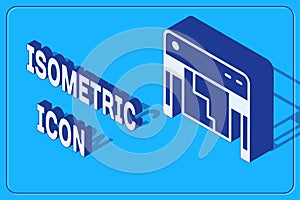 Isometric Plotter icon isolated on blue background. Large format multifunction printer. Polygraphy, printshop service