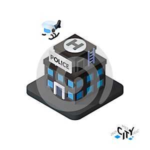 Isometric police station icon, building city infographic element, vector illustration