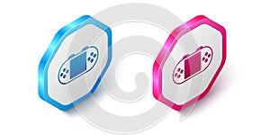 Isometric Portable video game console icon isolated on white background. Handheld console gaming. Hexagon button. Vector