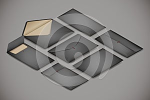 Isometric postal envelope set on white background.