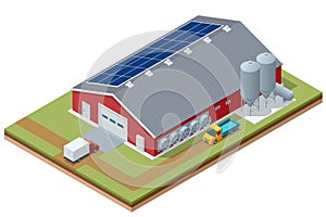 Isometric Poultry Farm Industrial. Poultry farm building, production of chicken meat, eggs.