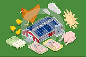 Isometric Poultry Farm Industrial. Poultry farm building, production of chicken meat, eggs, poultry products