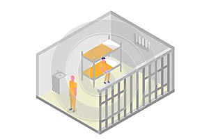 Isometric prison cell. Vector jail, Incarceration concept.