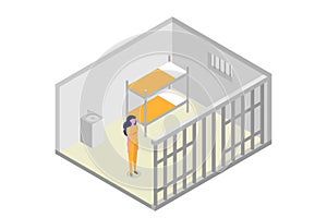 Isometric prison cell. Vector jail, Incarceration concept.