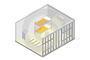 Isometric prison cell. Vector jail, Incarceration concept.