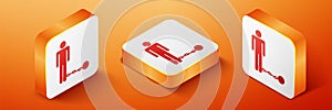 Isometric Prisoner with ball on chain icon isolated on orange background. Orange square button. Vector