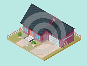 isometric private house with garage and fence