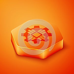 Isometric Processor icon isolated on orange background. CPU, central processing unit, microchip, microcircuit, computer