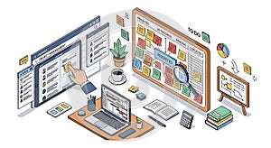 Isometric Project Management Workflow and Task Organization