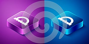 Isometric Protractor grid for measuring degrees icon isolated on blue and purple background. Tilt angle meter. Measuring