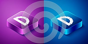 Isometric Protractor grid for measuring degrees icon isolated on blue and purple background. Tilt angle meter. Measuring