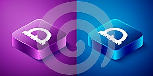 Isometric Protractor grid for measuring degrees icon isolated on blue and purple background. Tilt angle meter. Measuring