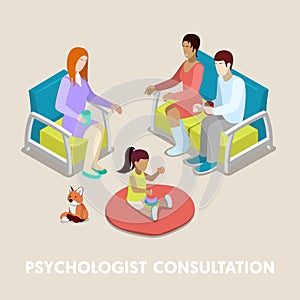 Isometric Psychologist Consultation. Family on Psychotherapy