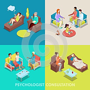 Isometric Psychologist Consultation. People on Psychotherapy