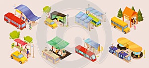 Isometric public transport stop station set