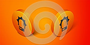 Isometric Punch in boxing gloves icon isolated on orange background. Boxing gloves hitting together with explosive