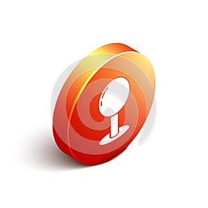 Isometric Push pin icon isolated on white background. Thumbtacks sign. Orange circle button. Vector Illustration