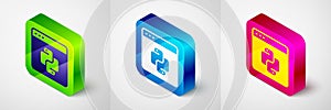 Isometric Python programming language icon isolated on grey background. Python coding language sign on browser. Device
