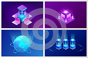 Isometric Quantum computing or Supercomputing. A quantum computer is a device that performs quantum computing. Vector