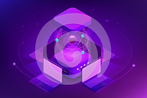Isometric Quantum computing or Supercomputing. A quantum computer is a device that performs quantum computing. Vector