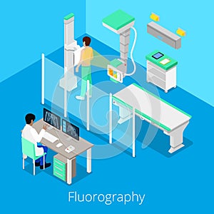 Isometric Radiology Fluorography Procedure with Medical Equipment and Patient