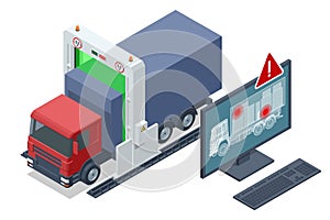Isometric X-ray truck scanner. Mobile x-ray scanning system is used against smuggling. Customs control on border