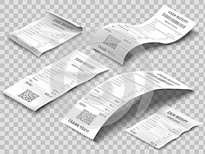 Isometric receipts bill. Printed billing receipt, payment bills and financial bank check print isolated realistic 3d photo
