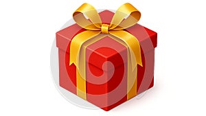 Isometric Red Gift Box with Golden Ribbon for Christmas and New Year