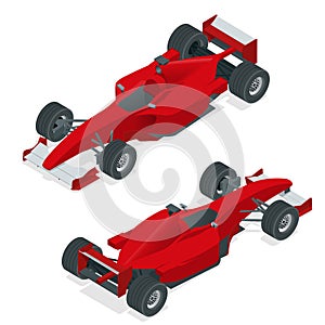 Isometric red sport car or Formula 1 Car. Flat 3d isometric illustration. For infographics and design