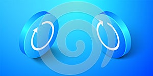 Isometric Refresh icon isolated on blue background. Blue circle button. Vector