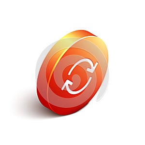 Isometric Refresh icon isolated on white background. Reload symbol. Rotation arrows in a circle sign. Orange circle