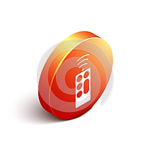 Isometric Remote control icon isolated on white background. Orange circle button. Vector