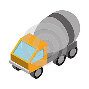 Isometric repair construction concrete mixer truck transport work flat style icon design