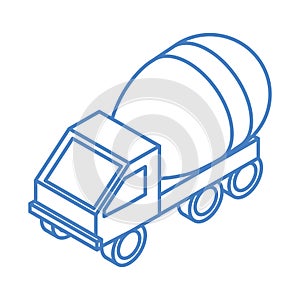 Isometric repair construction concrete mixer truck transport work linear style icon design