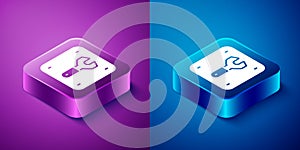 Isometric Repair of railway icon isolated on blue and purple background. Repair works. Renovation work. Sign and barrier