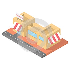 Isometric restaurant cafe, building block flat 3D design, vector